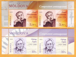 2023  Moldova  „Modern Composers”  ”Aram Haciaturian, Armenia, György Ligeti Jewish, Hungary, Austria 2х2v Mint - Muziek