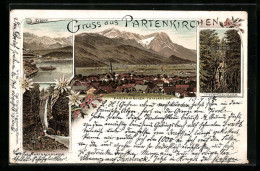 Lithographie Partenkirchen, Gesamtansicht, Partnachklamm, Eibsee  - Autres & Non Classés