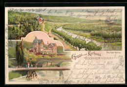 Lithographie Hochheim Bei Erfurt, Kurhaus Hochheim, Flusspartie  - Erfurt