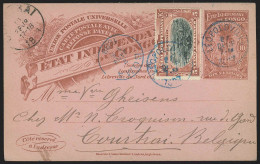 Ep 10c  Daté De KINDU 1897 + 5c Brun De LEOPOLDVILLE/1897 Pour Courtrai - Stamped Stationery