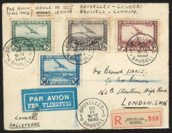 L Recomm. Par Avion "1er Vol De Nuit Bruxelles Londres" Affr PA1+2+3+4 De BRUXELLES/1930 - Storia Postale