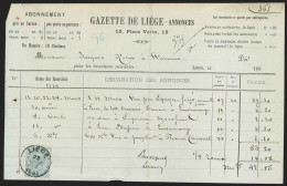 Reçu "Gazette De Liège" Affr N°39 De LIEGE/1885  - 1883 Leopold II.