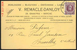 Carte Publicitaire (Remacle-Dandoy Bijouterie …) Affr N°195 De MARCHE/1924 Pour Bruxelles - 1922-1927 Houyoux