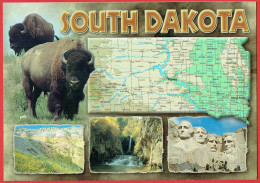 South Dakota - Land Of Infinite Variety - Vues Diverses - Carte Géographique - Bison Mount Rushmore - Autres & Non Classés