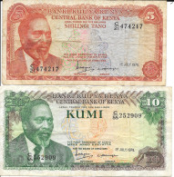 Lot De 2 Billets Central Bank Of Kenya: 5 Et 10 Shillings 1978 - First President: Zee Jomo Kenyatta (C/21 Et C/55) - Kenia