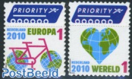 Netherlands 2010 Priority Europe, World 2v S-a, Mint NH, Sport - Various - Cycling - Globes - Maps - Neufs