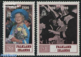 Falkland Islands 1990 Queen Mother 2v, Mint NH, History - Kings & Queens (Royalty) - Case Reali