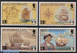 Falkland Islands 1991 Columbus 4v, Mint NH, History - Transport - Various - Explorers - Ships And Boats - Joint Issues.. - Onderzoekers