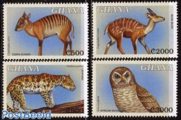 Ghana 2000 Animals 4v, Mint NH, Nature - Animals (others & Mixed) - Birds - Birds Of Prey - Cat Family - Owls - Other & Unclassified