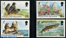 Falkland Islands 1997 Endangered Flora/fauna 4v, Mint NH, Nature - Birds - Fish - Flowers & Plants - Sea Mammals - Fische