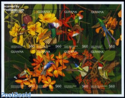 Guyana 1996 Hummingbirds 8v M/s, Mint NH, Nature - Birds - Flowers & Plants - Hummingbirds - Guyane (1966-...)