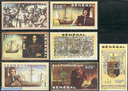Senegal 1991 Discovery Of America 7v, Mint NH, History - Transport - Coat Of Arms - Explorers - Ships And Boats - Esploratori