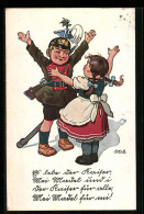 Künstler-AK P. O. Engelhard (P.O.E.): Kleiner Soldat Mit Einem Mädchen  - Engelhard, P.O. (P.O.E.)