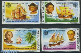 Romania 1992 Europa, Discovery America 4v, Mint NH, History - Transport - Explorers - Ships And Boats - Neufs