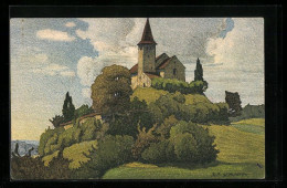 Künstler-AK Ernst E. Schlatter: Büsingen, Alte Kirche  - Autres & Non Classés