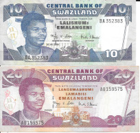 Lot De 2 Billets Central Bank Of Swaziland: 10 Et 20 (Ten, Twenty Emalangeni) 2004 Et 2006 - Swasiland