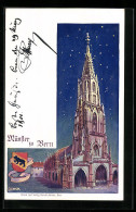 Lithographie Bern, Münster In Sternen Klarer Nacht, Wappen  - Bern