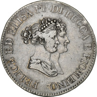 États Italiens, LUCCA, Felix And Elisa, 5 Franchi, 1805, Firenze, Argent, TB+ - Lucca
