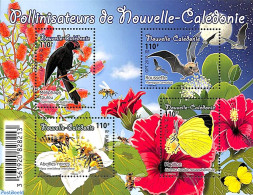 New Caledonia 2018 Pollinators 4v M/s, Mint NH, Nature - Bats - Bees - Birds - Butterflies - Flowers & Plants - Unused Stamps