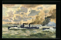 Künstler-AK Hochsee-Torpedoboot, Kriegsschiffe  - Krieg