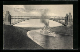 AK Kriegsschiff Passiert Die Hochbrücke Levensau  - Krieg