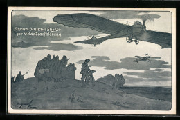 Künstler-AK Abfahrt Deutscher Flieger Zur Geländeaufklärung  - 1914-1918: 1a Guerra