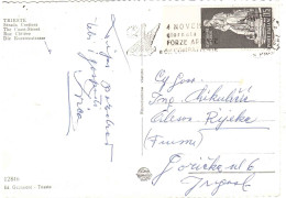 1959 £15 BYRON SU CARTOLINA PER ESTERO TRIESTE STRADA COSTIERA ANN.TARGHETTA FORZE ARMATE - 1946-60: Marcophilie