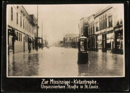 Fotografie Fotograf Unbekannt, Ansicht St. Louis, Mississippi Hochwasser Katastrophe, überschwemmte Strasse  - Lieux