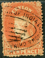 1864 Ceylon 10d Dull Vermillion Used Sg 38 - Ceylan (...-1947)