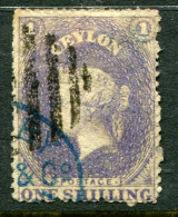 1862 Ceylon 1s Slate Purple P 13 Used Sg 43 - Ceylon (...-1947)