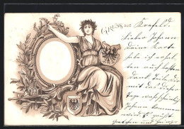 Präge-Lithographie Kronprinz Wilhelm Von Preussen, Germania Mit Wappen  - Familles Royales