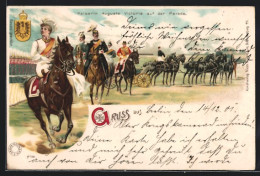 Lithographie Kaiserin Auguste Victoria Königin Von Preussen Auf Der Parade  - Royal Families