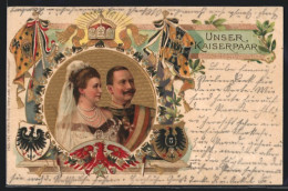 Präge-Lithographie Kaiserin Auguste Victoria Königin Von Preussen, Unser Kaiserpaar  - Familles Royales