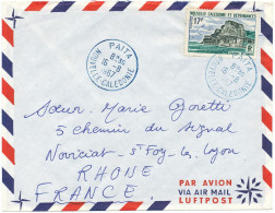 NOUVELLE CALEDONIE ENV 1967 PAITA ENCRE BLEUE 17F SEUL SUR LETTRE AVION - Storia Postale