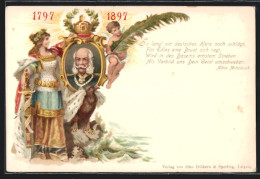 Lithographie Albert Von Sachsen Im Portrait Mit Adler, Germania Und Engel  - Royal Families
