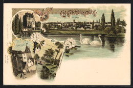 Lithographie Chateauroux, Vue Générale, Chateau Raoul, Vieille Prison, Bras De L`Indre  - Chateauroux