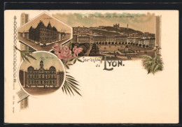 Lithographie Lyon, La Bourse, La Place Bellecour, Hôtel De Ville  - Andere & Zonder Classificatie