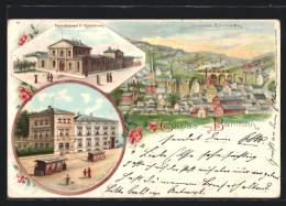 Lithographie Barmen-Rittershausen, Zentralbahnhof, Hotel Restaurant V. A. Jöntgen, Panorama, Strassenbahn  - Autres & Non Classés