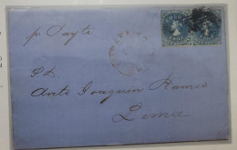 O) 1866 CHILE, CHRISTOPHER COLUMBUS 10c Blue, FRANKED BY TWO STAMPS,  VALPARAISO CHILE, ILLEGIBLE STRIKE,  CIRCULATED TO - Chili