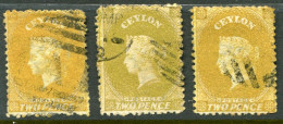 1867 Ceylon 6d Three Different Colours Used Sg 64 C D - Ceylan (...-1947)