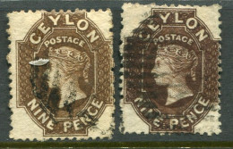 1868 Ceylon 9d Two Different Colours Used Sg 69 69b - Ceylon (...-1947)