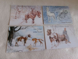 LOT DE 4 ILLUSTRATIONS "BONNE ANNEE ..GELUKKIG NIEUWJAAR" ...BEAUX CHEVAUX - Nouvel An