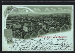 Lithographie Wiesbaden, Ortspanorama  - Wiesbaden