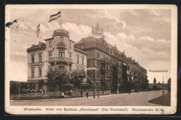 AK Wiesbaden, Hotel-Badehaus Reichspost, Nicolasstrasse 16 /18 Und Blick Zum Hauptbahnhof  - Wiesbaden