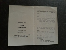 Yvonne Verbraekel ° Bambrugge 1929 + Jette 1986 X Julien De Groot (Fam: Janssens - De Koker) - Décès
