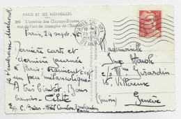 GANDON 6FR ORANGE N°721 SEUL CARTE MEC PARIS TRI N° 1 25.IX.1946 POUR SUISSE AU TARIF - 1945-54 Marianne Of Gandon