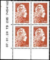 France Poste N** Yv:5250 Mi:7072yA Marianne L'engagée Phil@poste Coin D.feuille X4 Daté 07-01-20 - Unused Stamps
