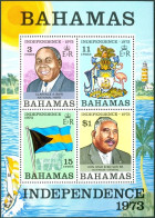 BAHAMAS 1973 INDEPENDANCE S/S OF 4, LIGHTHOUSE IN SHEET DESIGN** - Lighthouses