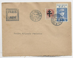 FRANCE LIBERATION + RECTANGLE PARIS LIBERE PETAIN + VIGNETTE DEGAULLE MLN 1944 POSTE FFI LETTRE COVER - 1941-42 Pétain