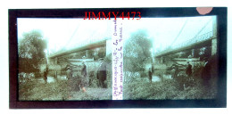 Gdes Manoeuvres 16/9/1912 Les Ormes Pont Suspendu Sur La Vienne Plaque De Verre Stéréo En Positif - Taille 59 X 129 Mlls - Glasdias